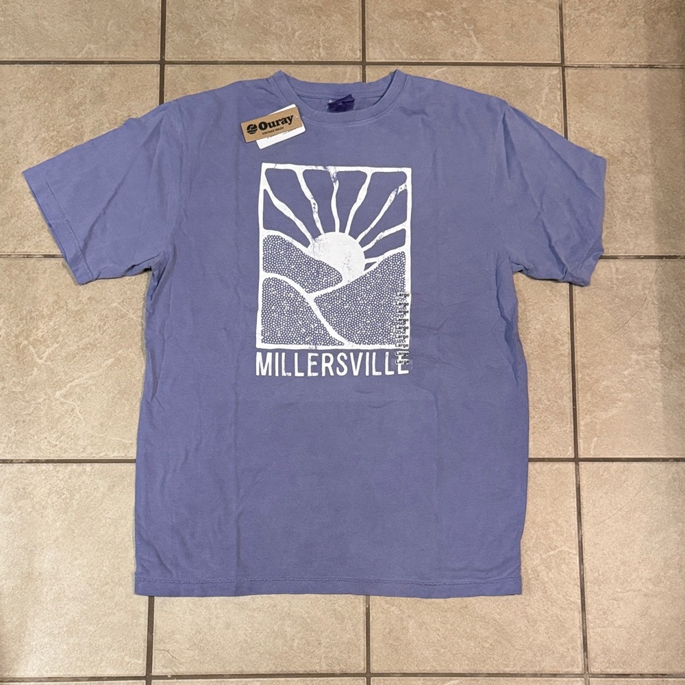 NWT Women’s MILLERSVILLE Oura Blue Lavender Graphic Tee size L